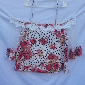 SHEIN Floral Polka Dot Off-Shoulder Blouse